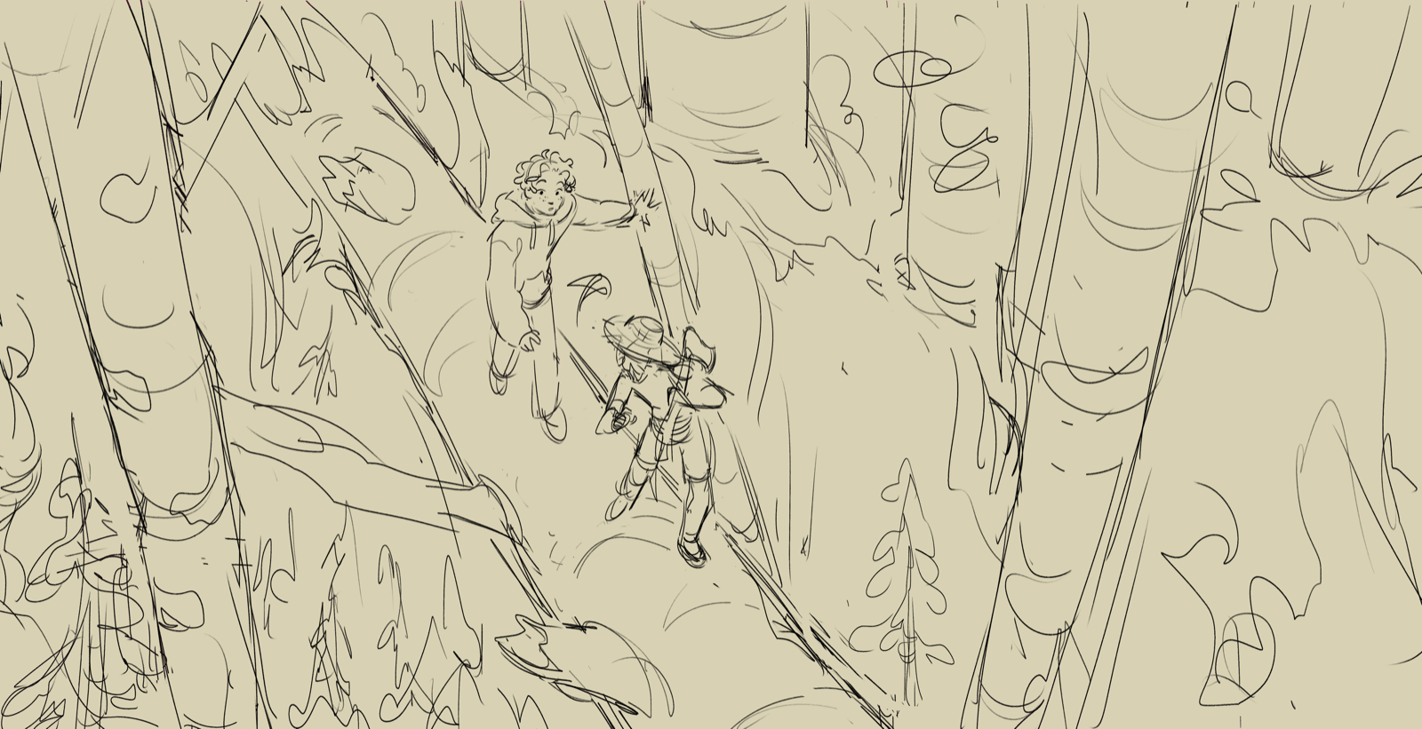 Background painting step 1 — rough sketch