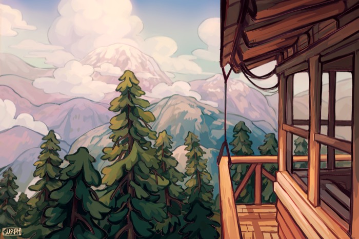 A fire lookout painting